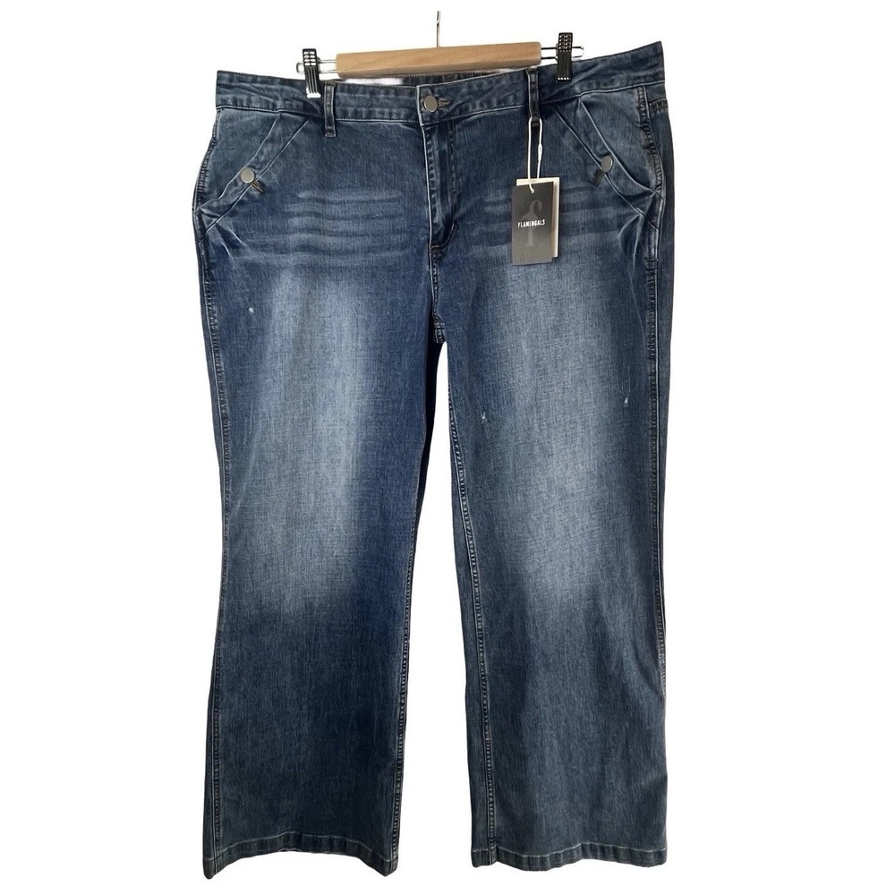 Flamingals Womens Plus Size Wide Leg Jeans Medium Wash Blue Denim 4XL NEW